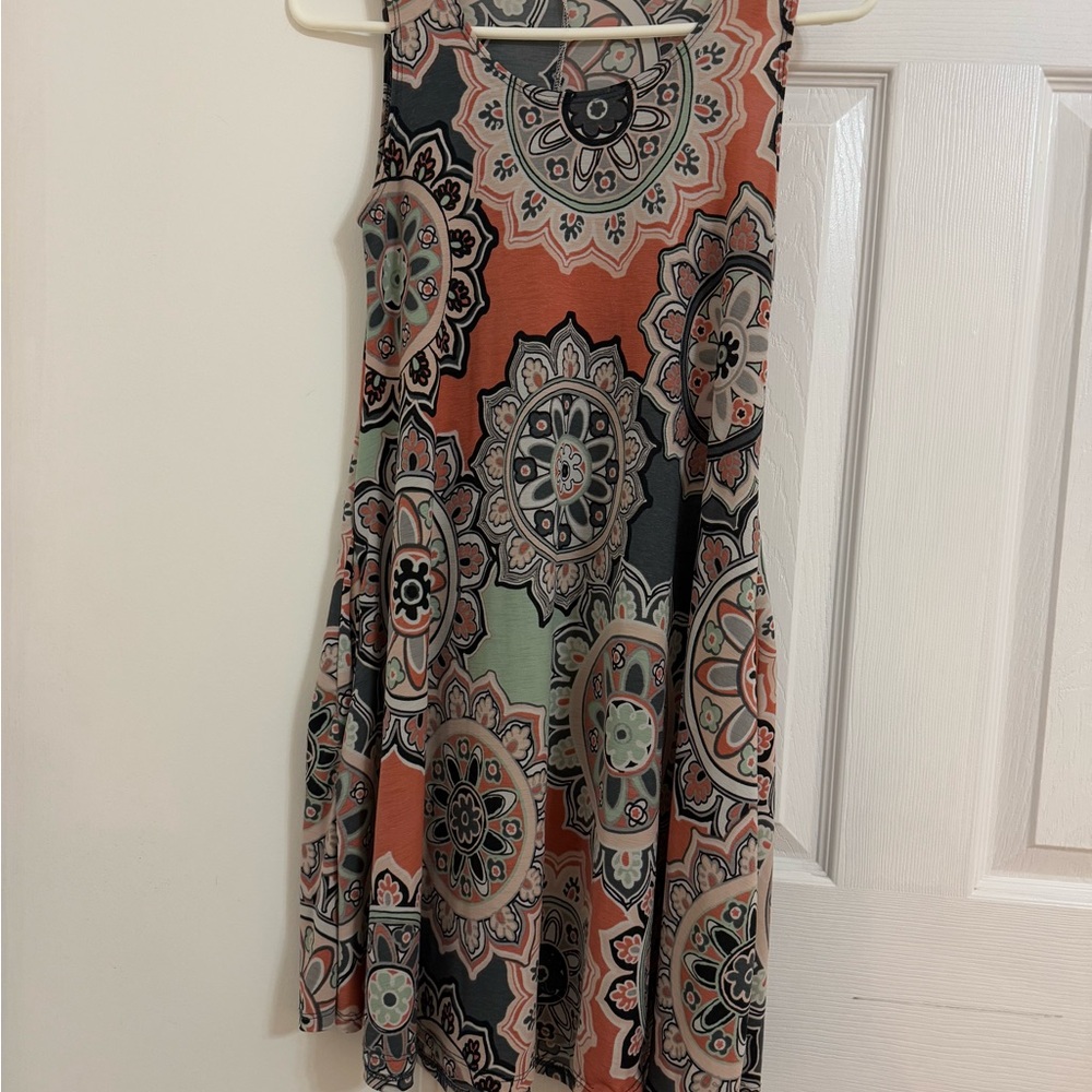 Floral Mandala Sleeveless Dress - Multicolor